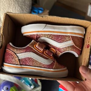NWT Kids VANS Sparkle Velcro Sneakers - Pink/Gold Glitter